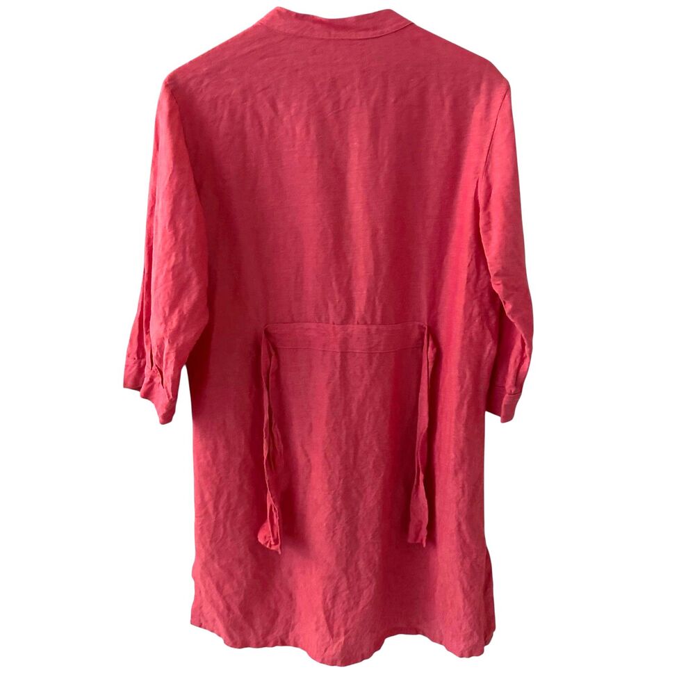 Jill McGowan Bright Pink 100%‎ Linen Scoop Neck Button Up Wrap Tunic Dress L - Picture 2 of 7